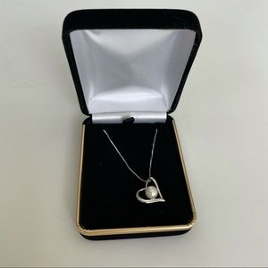 Heart pearl pendant necklace 14k white gold